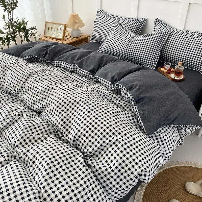 Housse De Couette Style Vichy Grise Et Blanche chic
