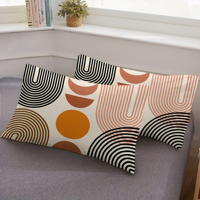 Taie d'oreiller Motifs Soleils Couleur Terracotta Et lignes