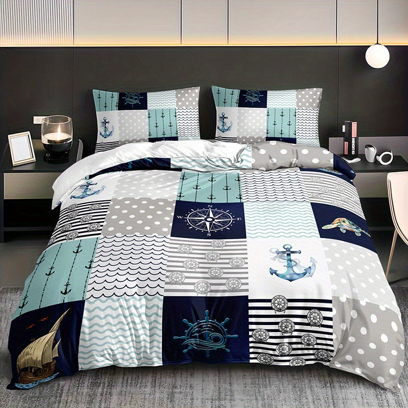 linge de lit sur la mer patchwork aux motifs marins