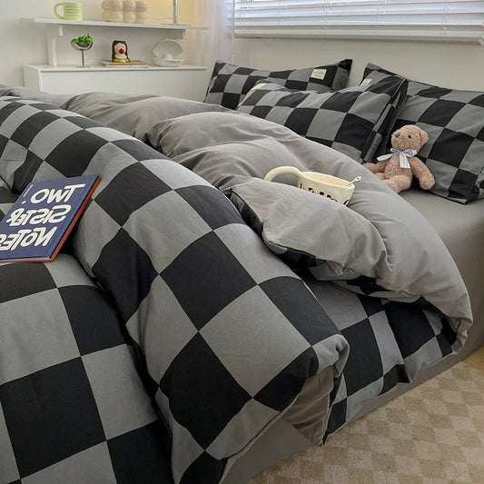 Housse De Couette Motifs Carreaux XXL Gris Noir