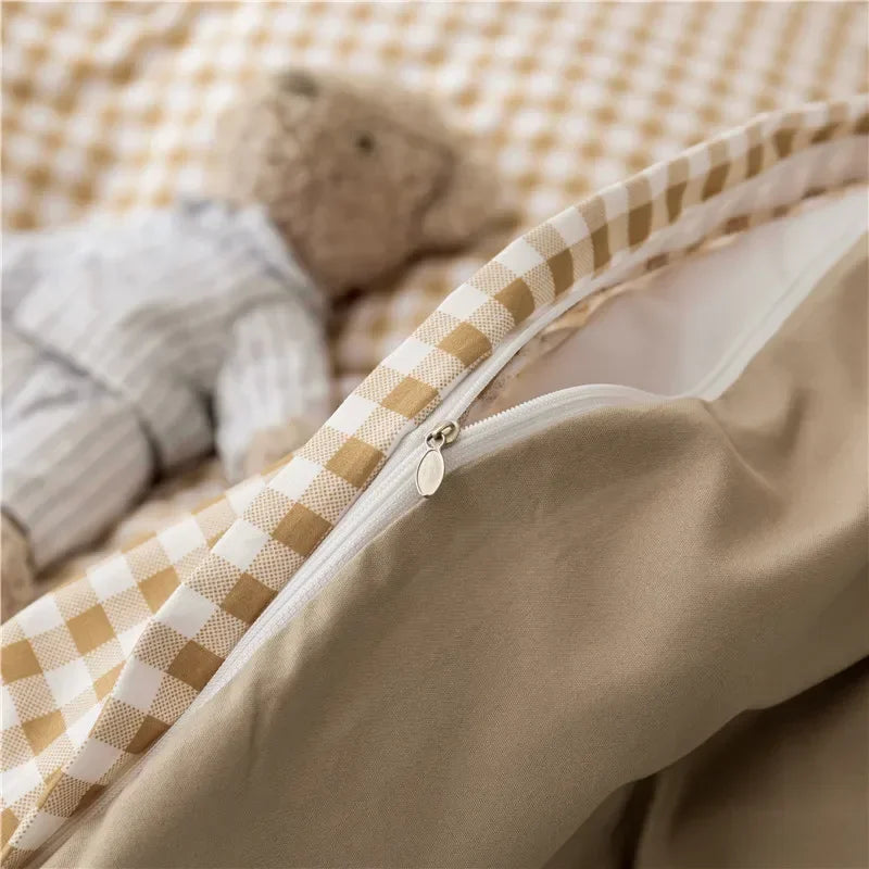 Housse De Couette Parure Vichy Jaune Et Blanche à fermeture zippée