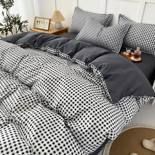 Housse De Couette Style Vichy Grise Et Blanche chic