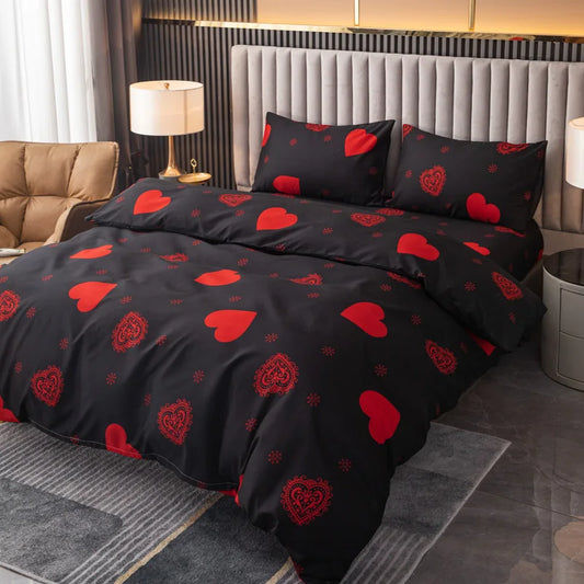 Housse De Couette coeur rouge à fond noir style Baroque