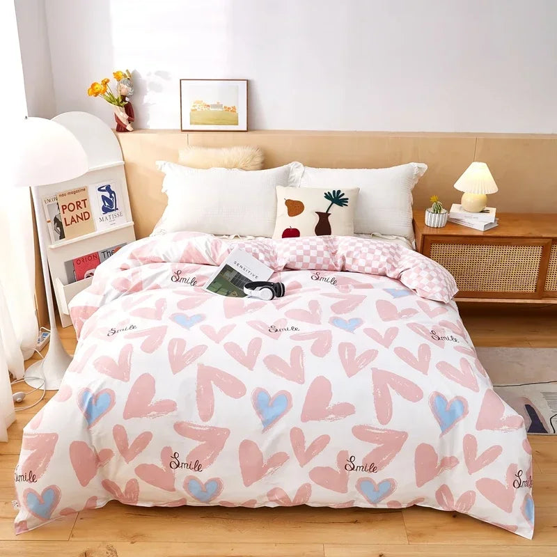 Housse de Couette Coeur Pastel Rose et Bleu 