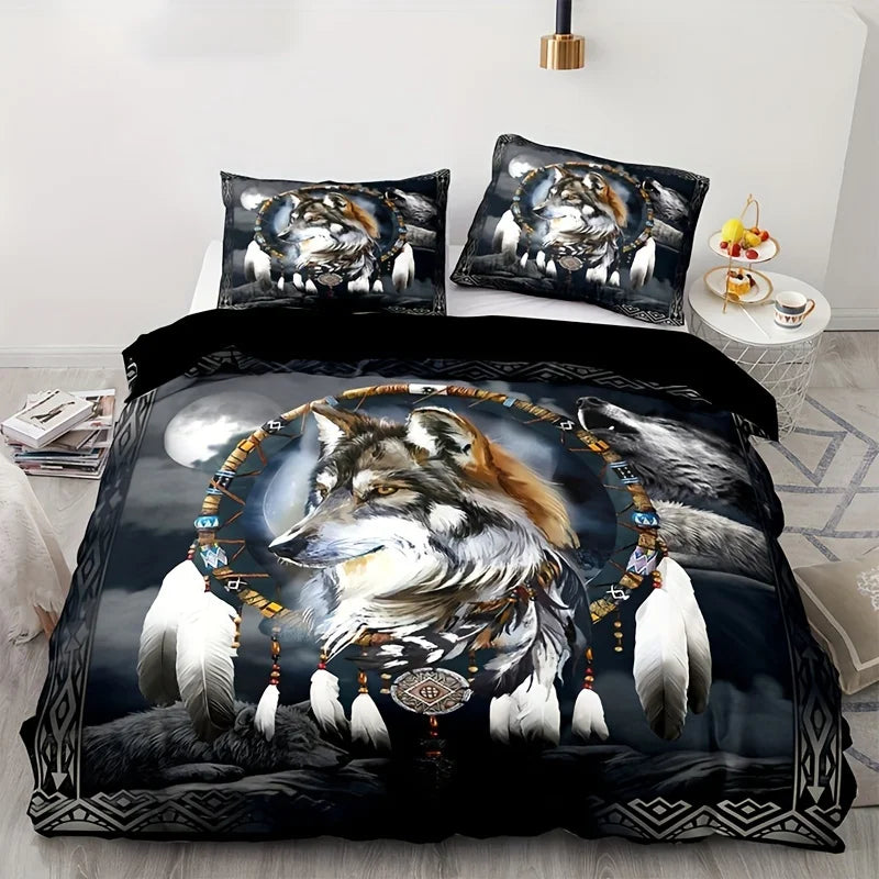 Housse de Couette loup Chamanique et attrape rêve indien