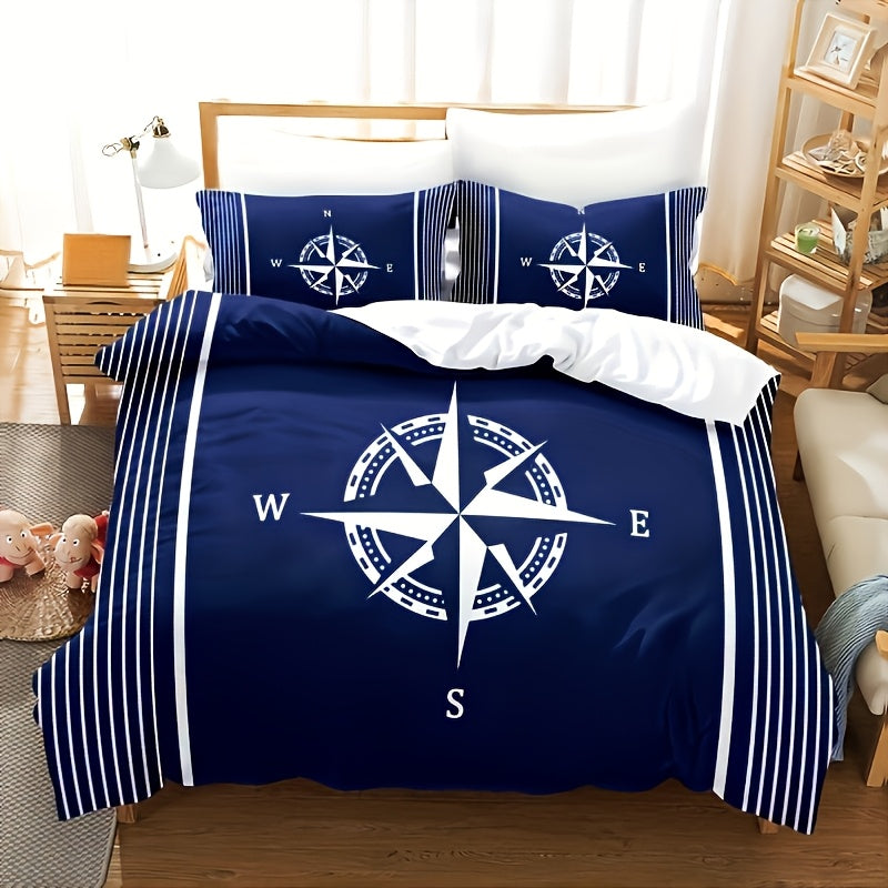 housse de couette bleu marine et blanche motif pêcheur et mer