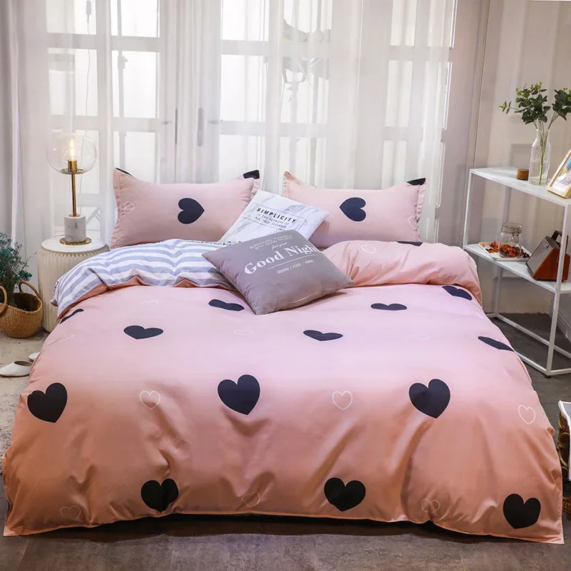 Housse de couette bohème rose et coeurs noirs