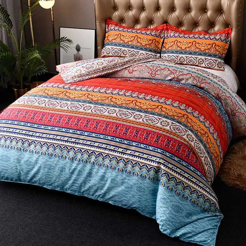 Housse de Couette Indienne Bleu Azur et Terre Cuite Indienne