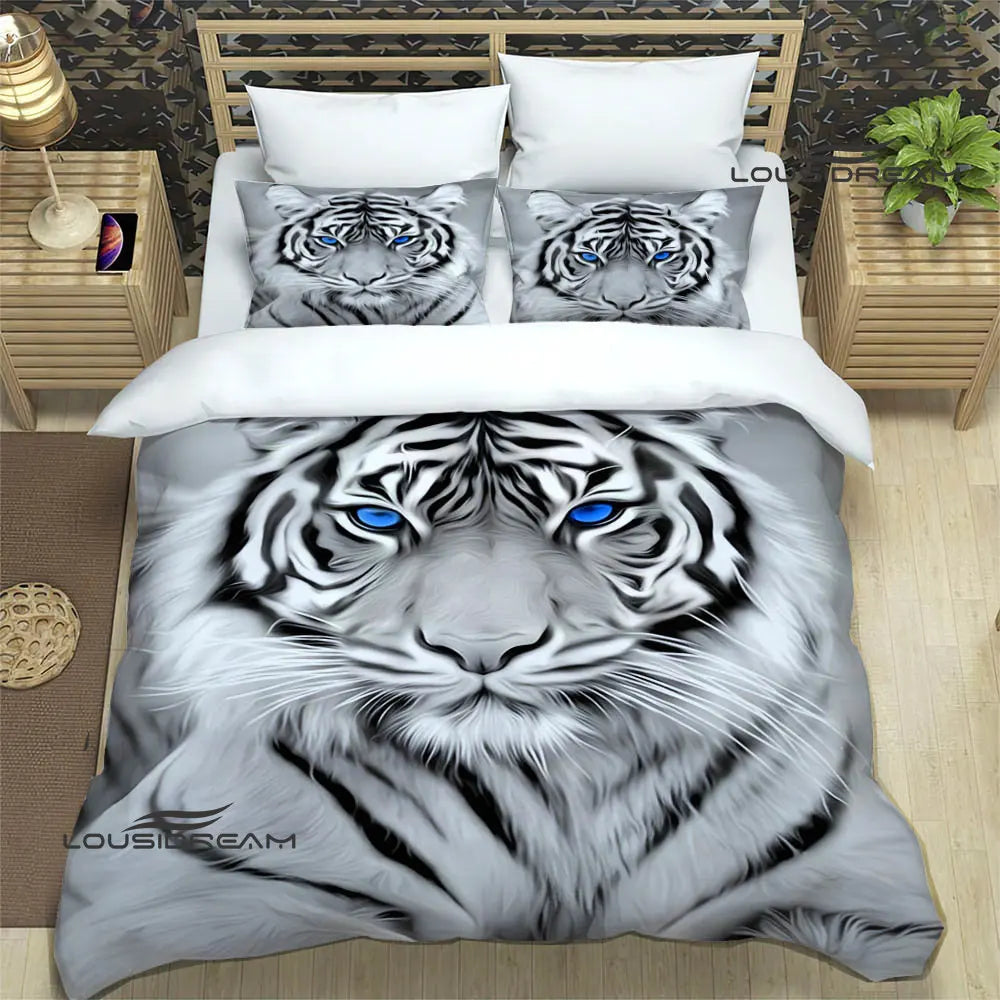 housse de couette tigre Blanc Féroce aux Yeux Bleus Intenses