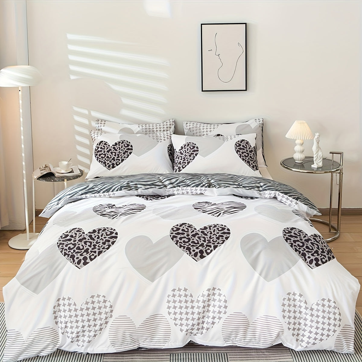 parure de lit coeur en microfibre douce et motif léopard