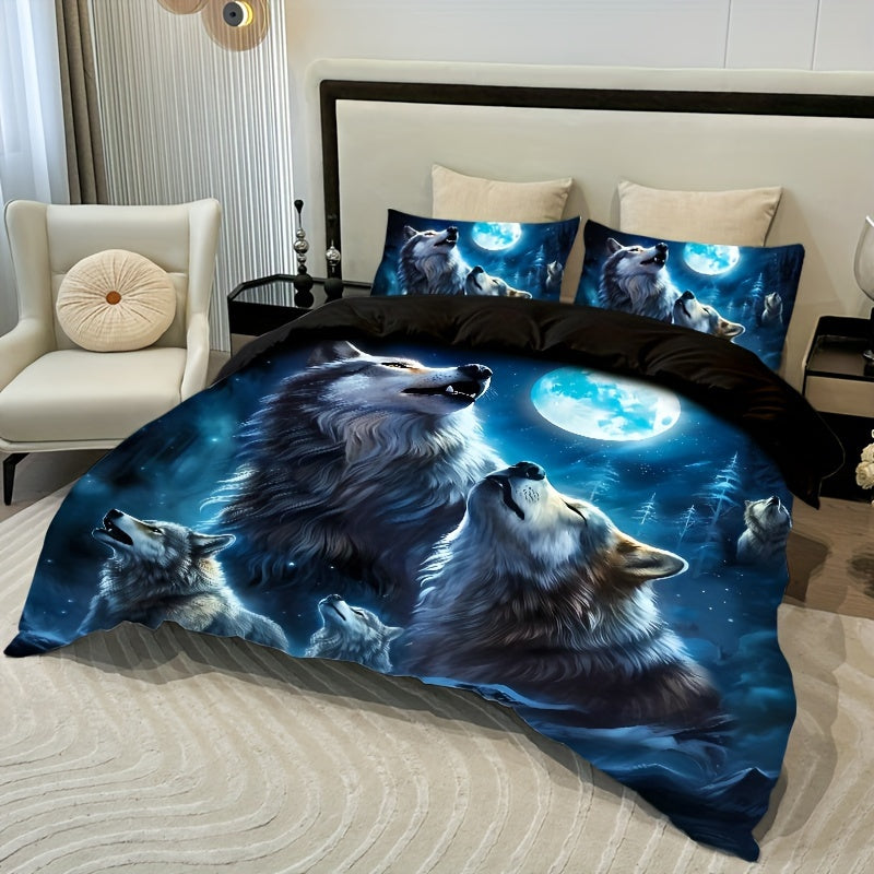 parure de lit loup sous la lune